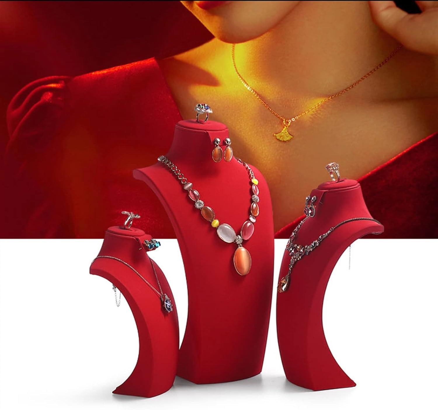 Jewelry Stand Jewelry Bust Display Necklace Bust Stand Holder Chain Storage Display Mannequin Bust Home Organisation Jewelry Organizer Girls Women Jewelry Holder Jewelry Display (Color : Red, Size : image number 4