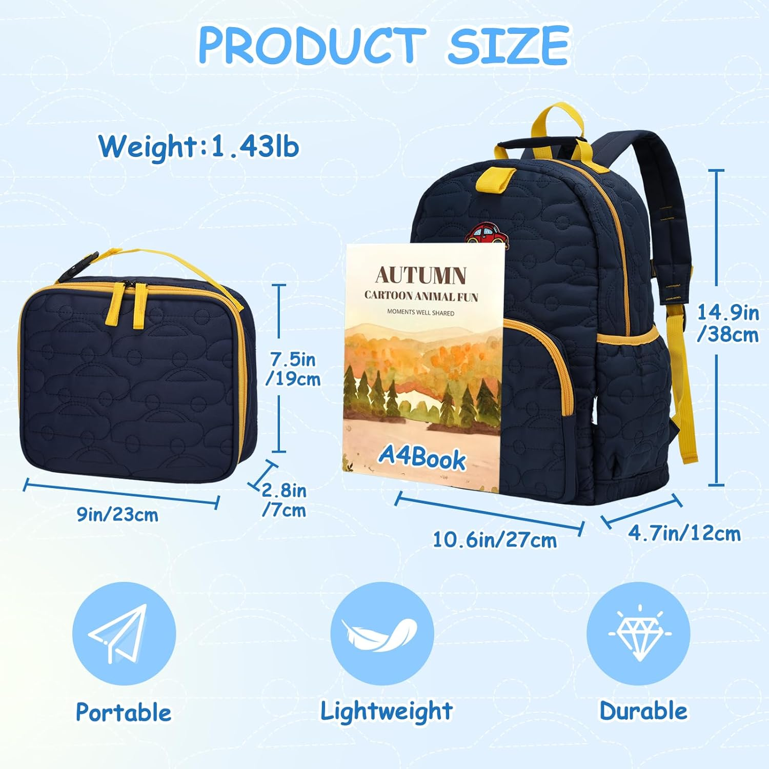 Toddler Backpack for Boys Girls,Chase Chic Puffer Cute Lightweight Preschool Backpack with Lunch Box Set for Daycare Kids - Blue Car image number 6