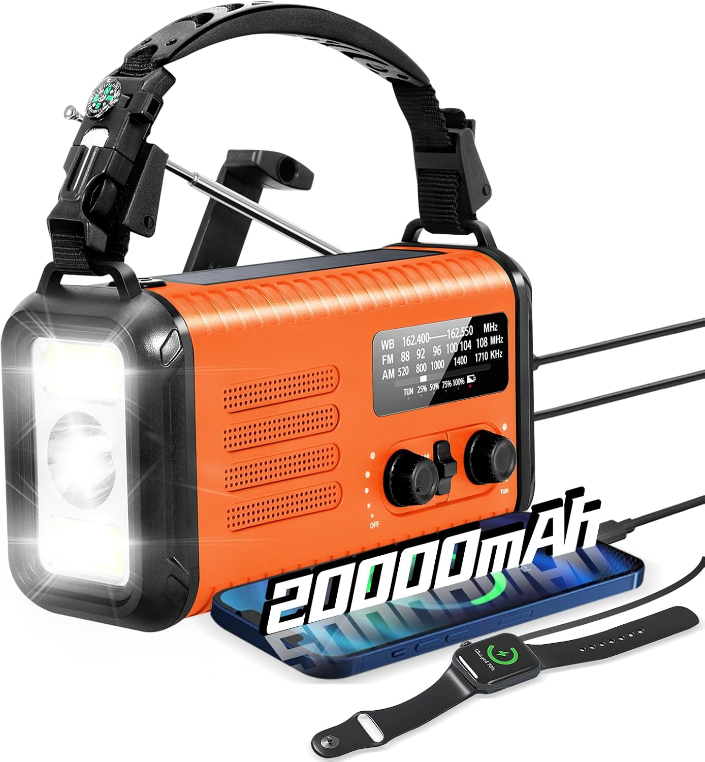 Emergency Weather Radio,20000Mah Solar Radio, Hand Crank Radio with AM/FM/NOAA, Portable Radios with Flashlight & Reading Lamp, Earphone Jack,Sos Alarm, Phone Charger for Indoor Outdoor Emergencies