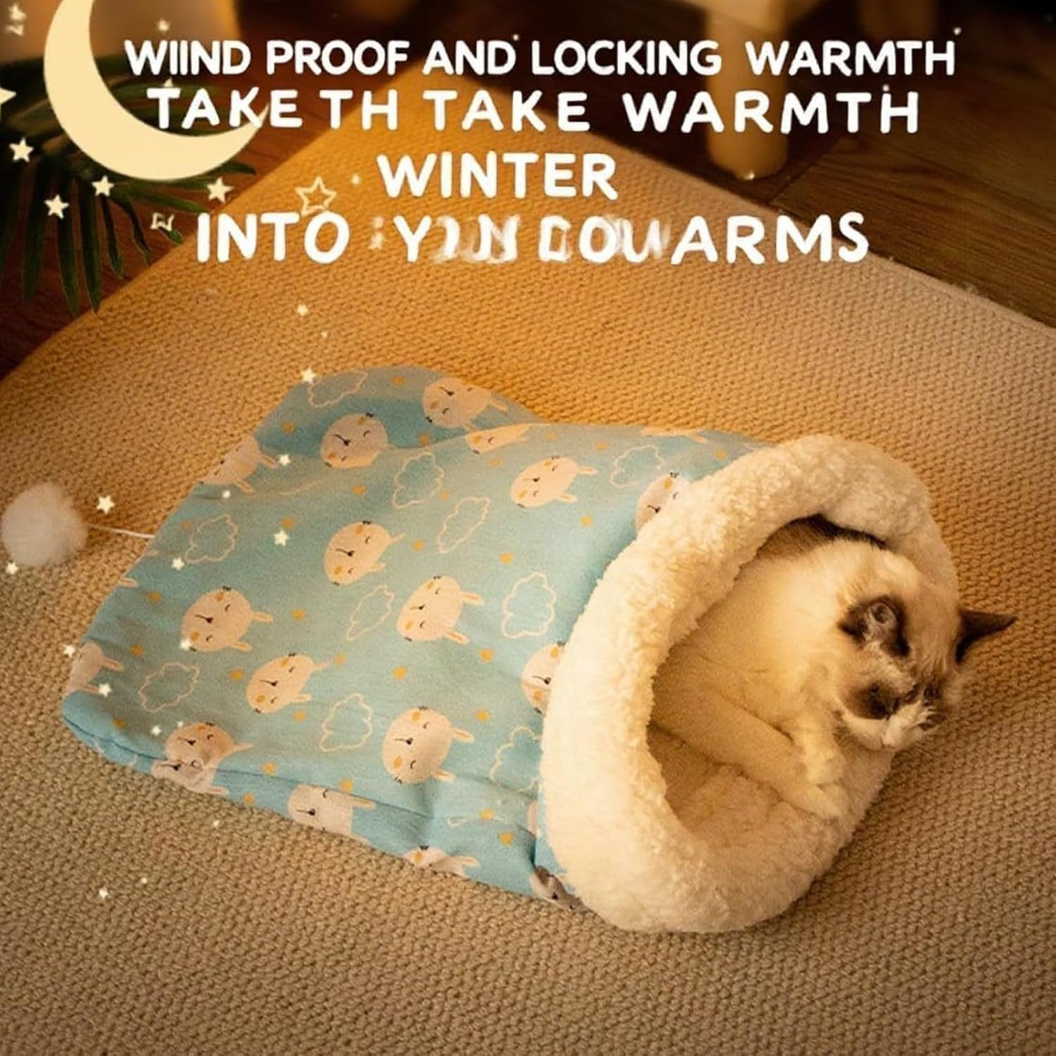 Cozy Pet Nest for Cats and Dogs Soft Self Warming Pet Hideway Sleeping Portable Handwoven Pets Bed Soft Plush Cute Puppy Kitty Cat Cave Beds (Olive,18 * 22Inch) image number 4