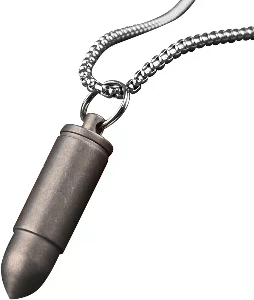 SF203 Titanium Bullet Necklace for Men ，Mini Pill Holder Necklace, 0.2Oz Pill Case Ultra-Lightweight Waterproof Pendant Necklace image number 4