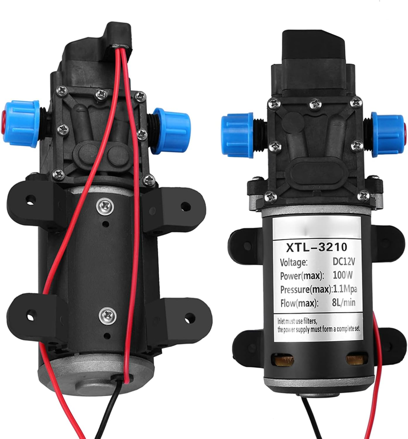 Self Priming Water Pump 12V DC 100W with 160 PSI Max Pressure and 8L / Min Flow with Automatic Pressure Switch for RV Boat and Solar Systems image number 2