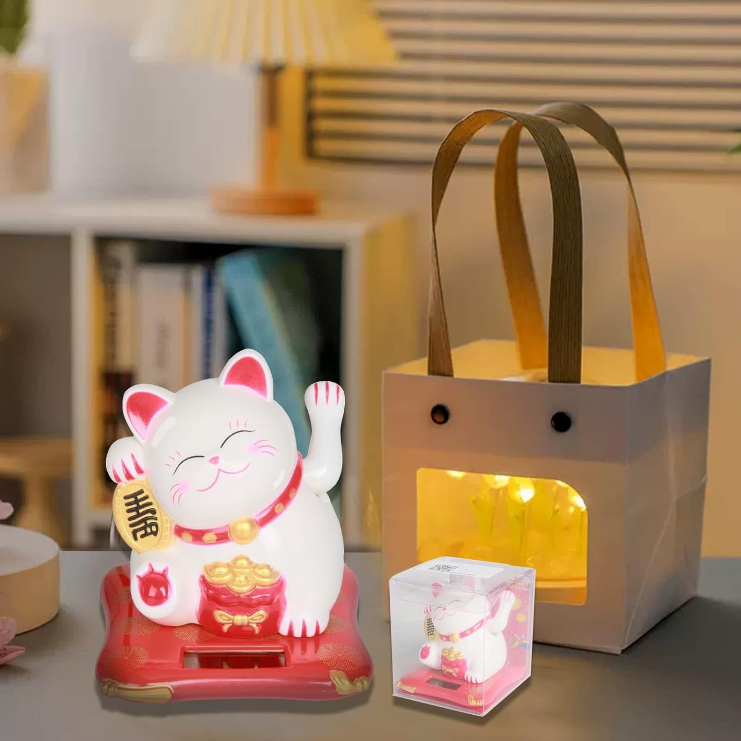 Jadeshay Invitating Cat Solar Powered Cute Waving Cat Good Luck Wealth Invitating Cats Home Car Decoration (White) image number 6
