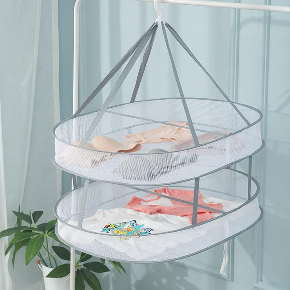 Limcryspp Double-Layer Clothes Drying Rack, Foldable Mesh Drying Rack, Foldable Hanging Net Dryer, Underwear, Etc image number 5