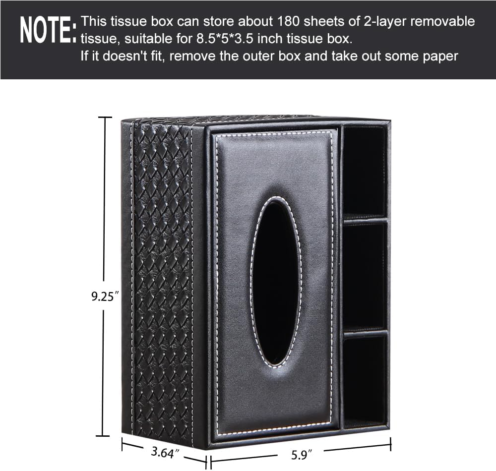Leather Tissue Box Cover,Multifunctional Tissue Box Holder with Stationery Remote Control Box,Dryer Sheet Dispenser,For Home Restaurant,Bathroom Vanity Countertops,Bedroom Dresser,Night Stands,Office - Antique image number 2