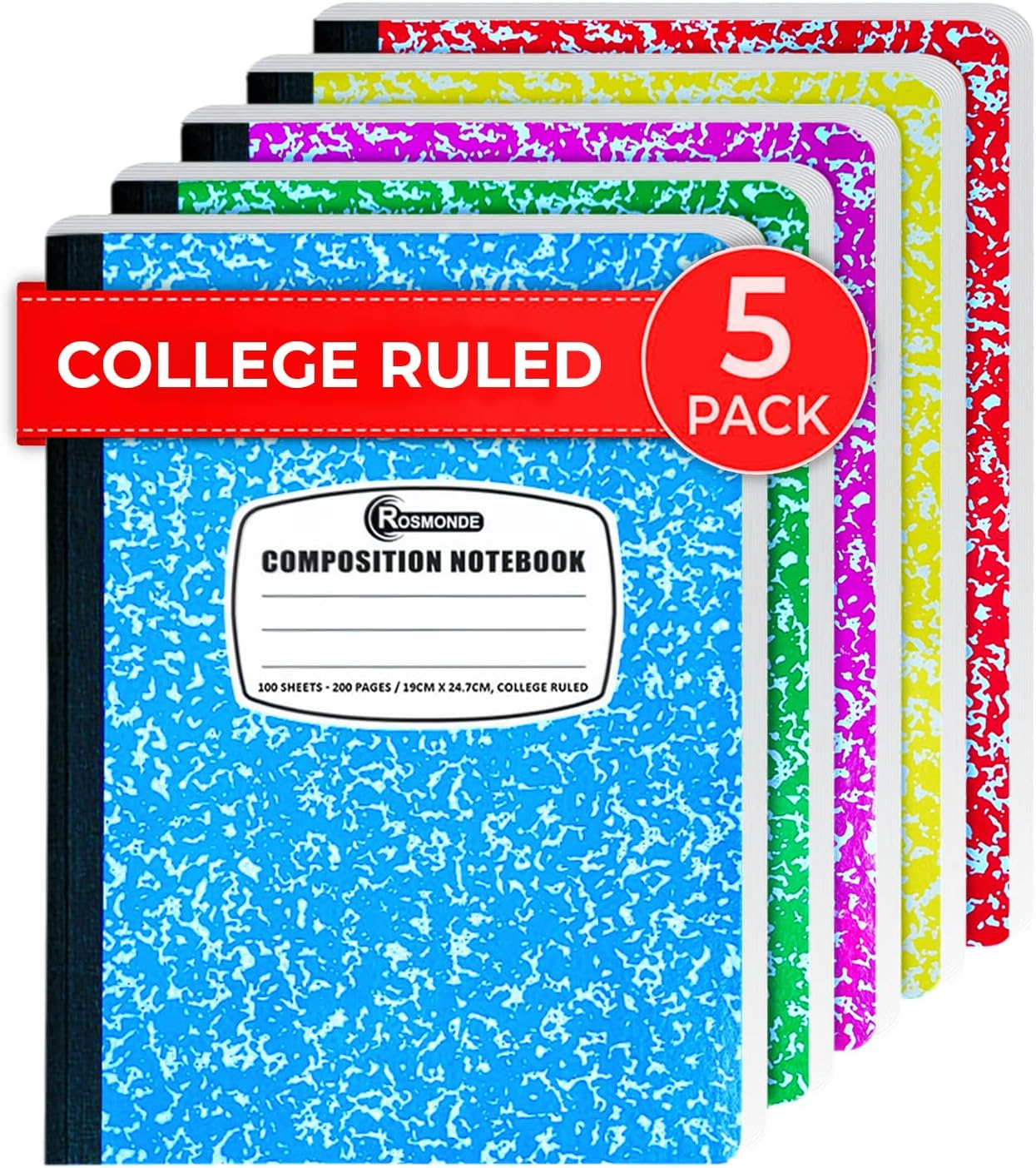 Rosmonde 5 Pack Composition Notebooks College Ruled, 200 No Bleed Pages (100 Sheets) 9-3/4X7-1/2 Notebooks for Work, Back to School Supplies for College Students, Notebooks for Women, Colors May image number 5
