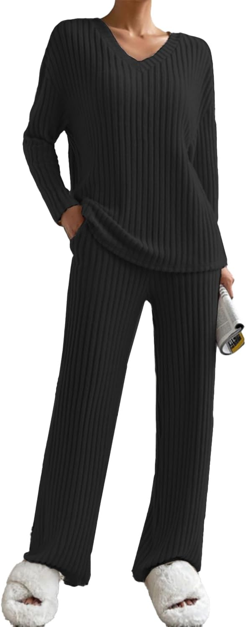 Women Suit 2 Pieces Tracksuit Long Sleeve V Neck Jersey Comfortable Straight Pants Casual Suit Fall Winter