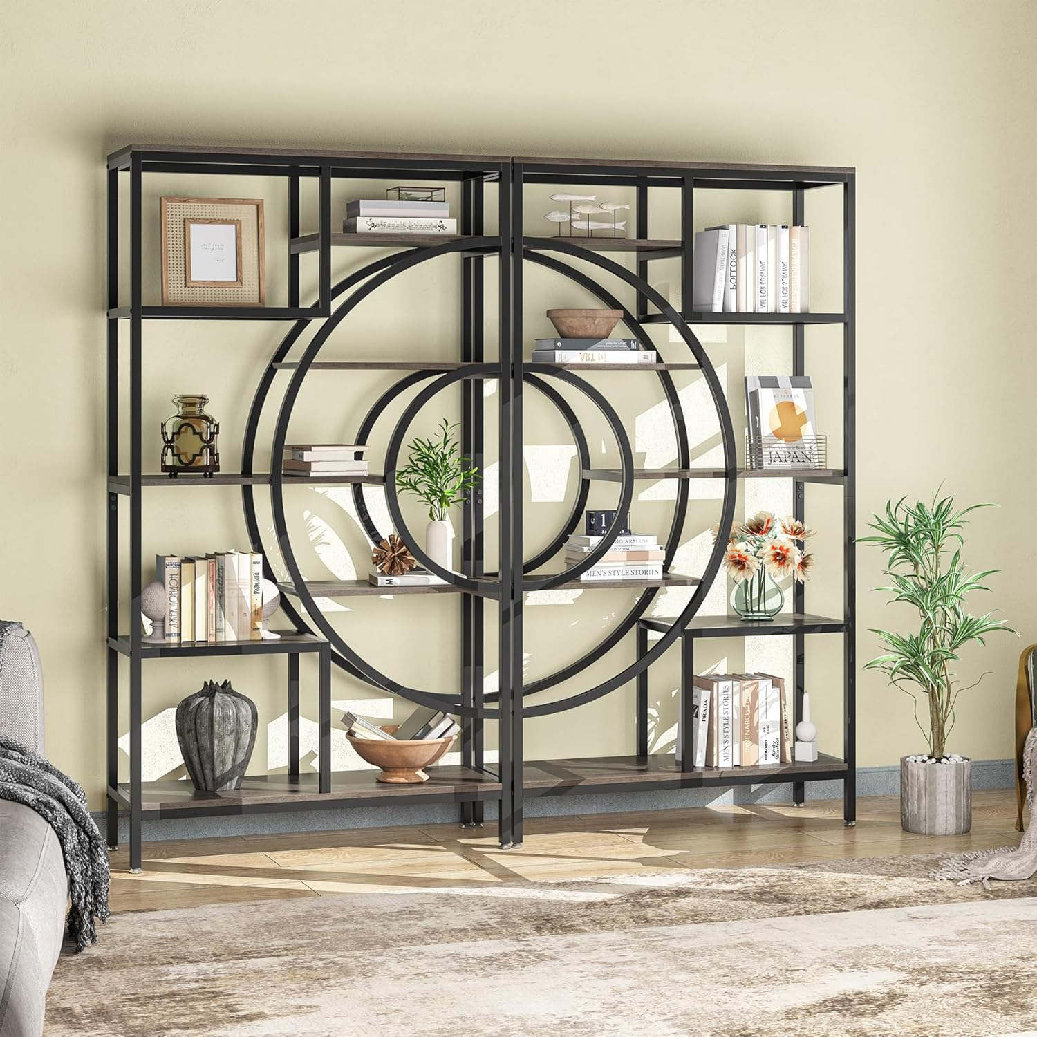 Tribesigns 71 in Geometric Bookcase Set, Industrial 8-Tiers Bookshelves, Tall Etagere Bookcase with Metal Frame, Freestanding Open Storage Shelving Units for Home Office, Living Room image number 6