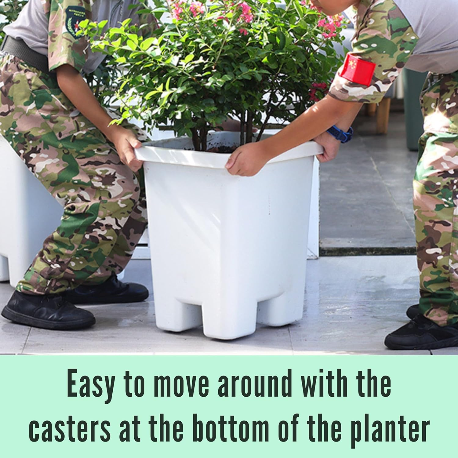 Lalagreen Large Tall Planters for Outdoor Plants (2 Pack, 15 Inch) White Rectangular Self Watering Flower Pot with Caster, Big Tree Pot for Modern Stylish Indoor Houseplant outside Balcony Garden image number 4