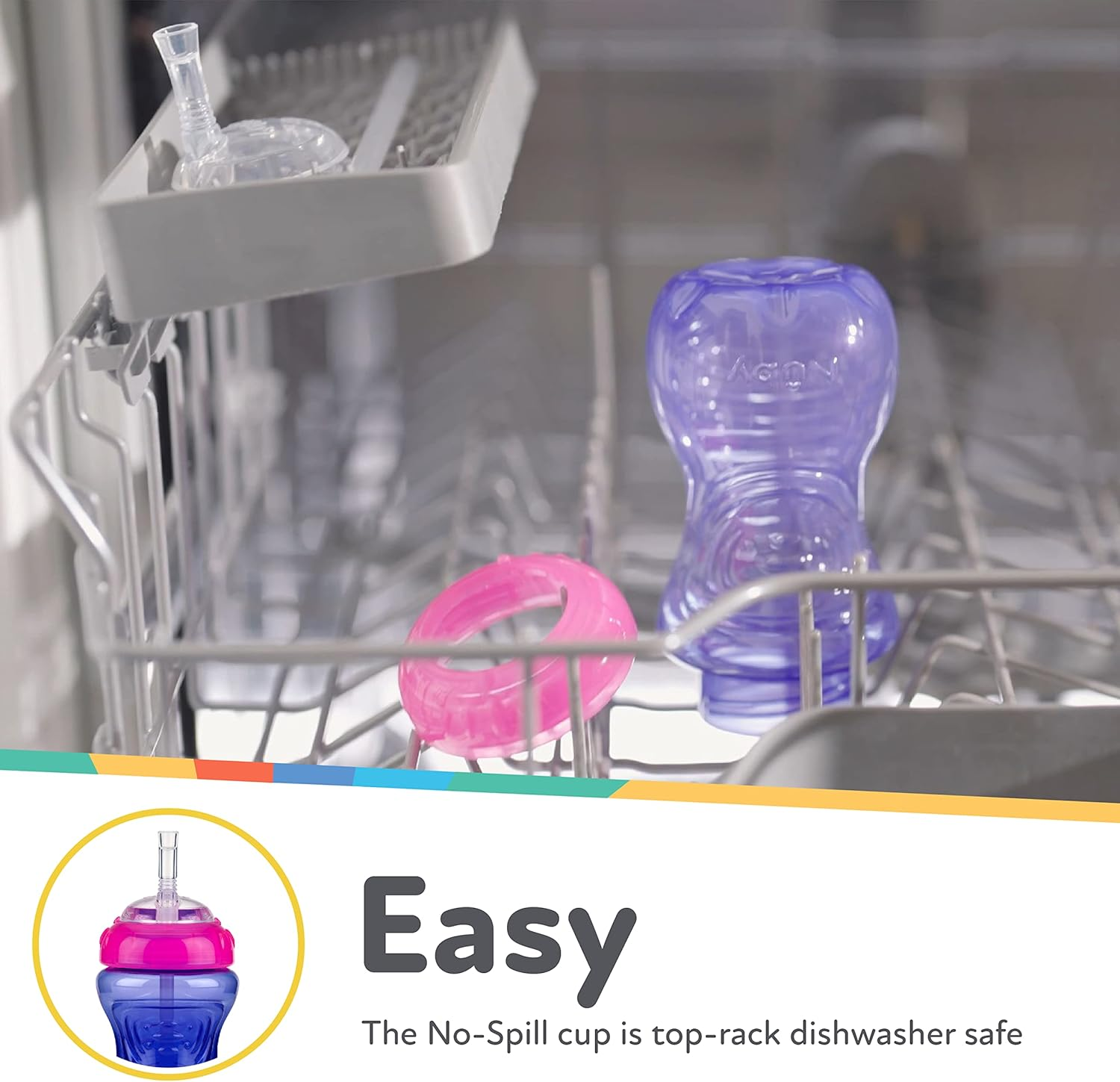 Nuby 3 Piece Girl No-Spill Cup with Flex Straw, 10 Ounce image number 1