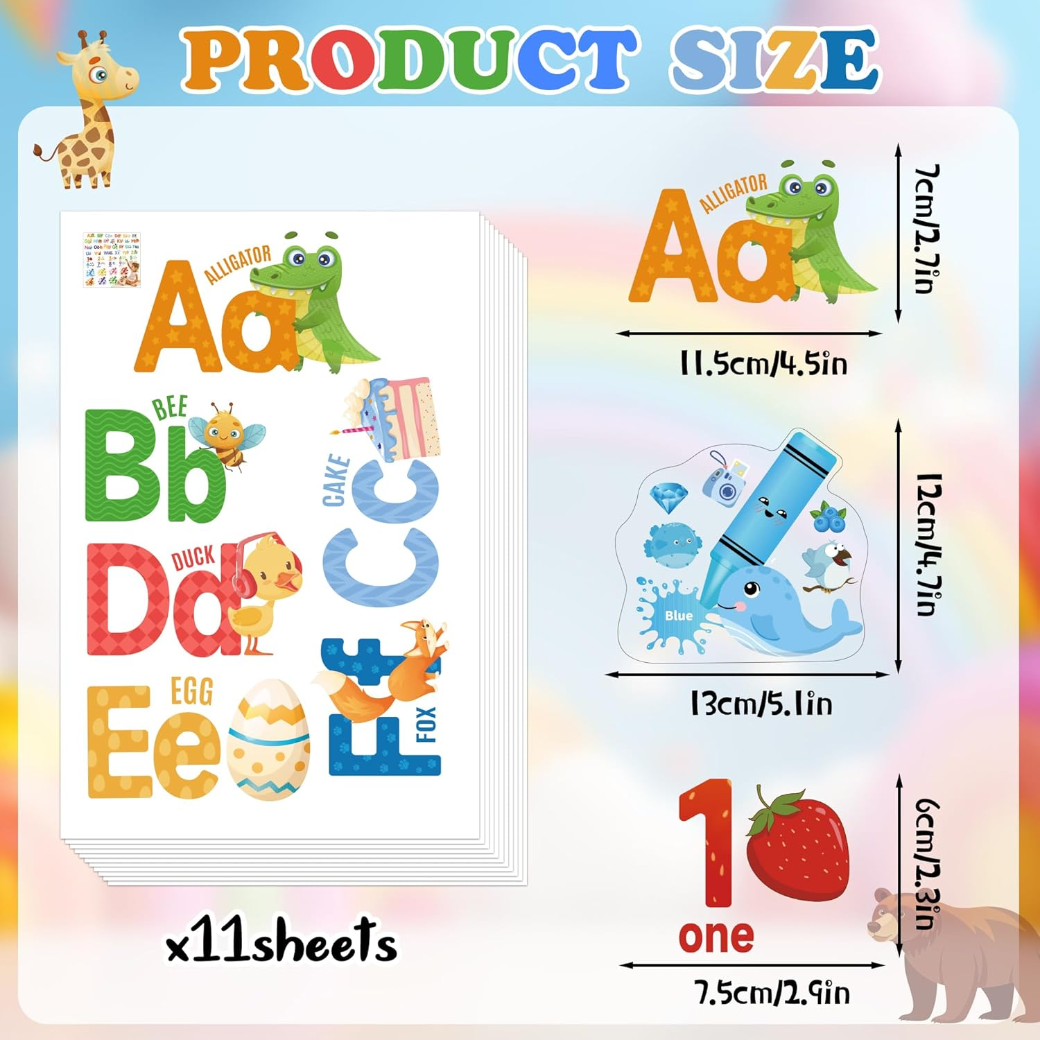 Measyth Alphabet Numbers Wall Decals,Animal ABC Letters Stickers Color Shape Wall Decal for Room Decor,Peel and Stick Removable Stickers for Classroom Bedroom Decoration image number 6