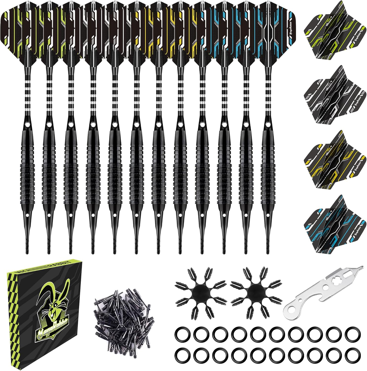 Magerabbit Plastic Tip Darts 12Pcs 18G 2Pcs Dart Flight - Soft Tip Darts 50 Extra Dart Tips and 16 Flight Protectors with 1 Wrench 12Pcs 16G 2BA Iron Dart Barrel image number 6