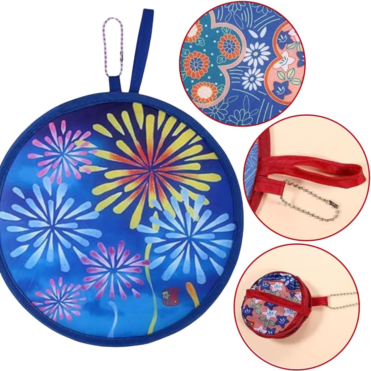 KLHCDUO 6PCS Foldable Handheld Fans, Foldable round Hand Fans,Female Hand Fans Girls Daily Party Family Personal Decoration(6 Styles) image number 5