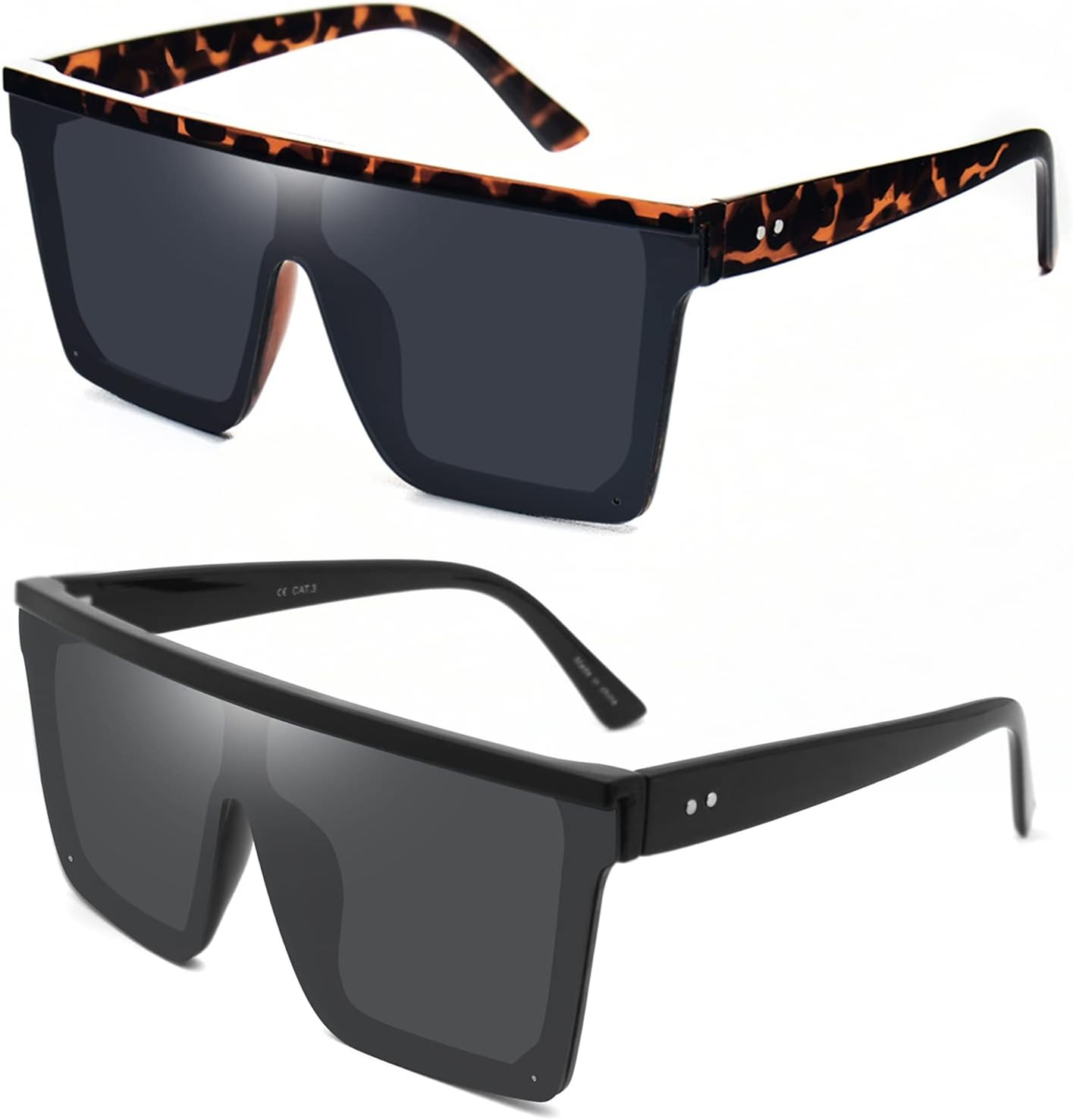 2 Pair Square Flat Top Sunglasses for Women Men, Big Fashion Oversized Rimless Shades Large Mirrored Sunnies image number 4