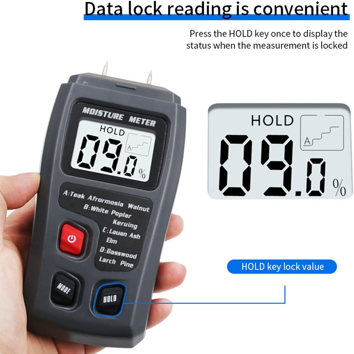 Wood Moisture Meter, Digital Moisture Detector, Portable Hygrometer, 9V Digital Moisture Detector with 4 Modes Handheld Water Leak Detector LCD Display (Black) image number 3