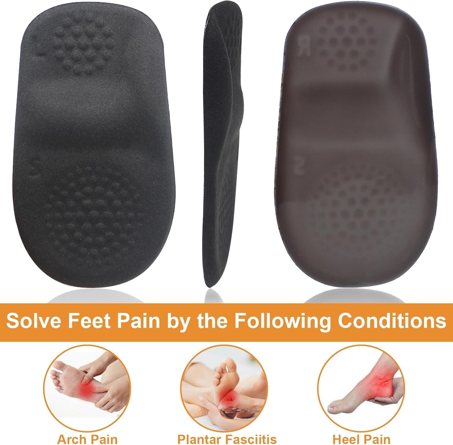 Plantar Fasciitis Inserts, Heel Pads Cushions for Achilles Tendinitis, Heel Cups for Heel Pain, Heel Spurs, Heel Lifts for Women & Men - 1 Pairs (Black, S (35-39)) image number 2