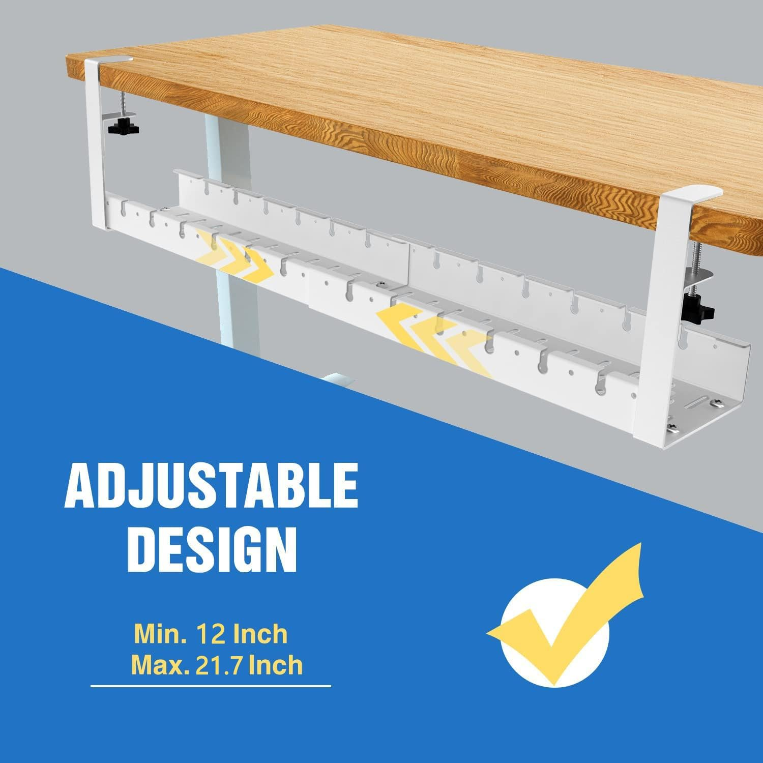 Under Desk Cable Management Tray, IGGDOQI No Drilling Extendable Cable Organizers, Wire Management Tray Cable Management Rack, Desk Cable Tray with Wire Organizer, and Desk Cord Organizer Kit (White) - Black image number 2