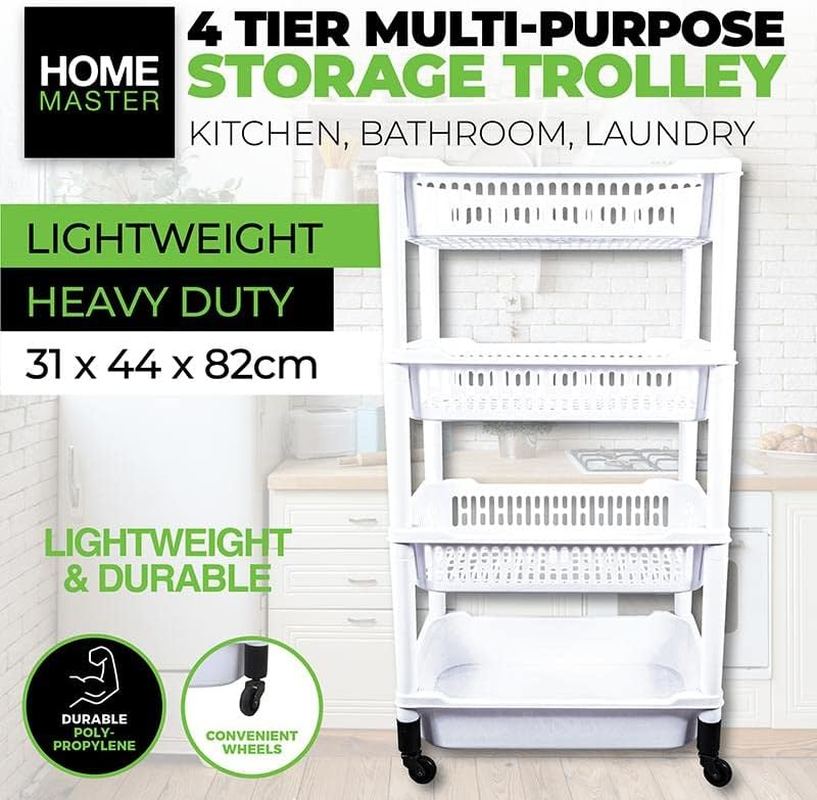 Layer 4 Tier Storage Cart Multi-Purpose Portable Lightweight Durable White 82Cm image number 3