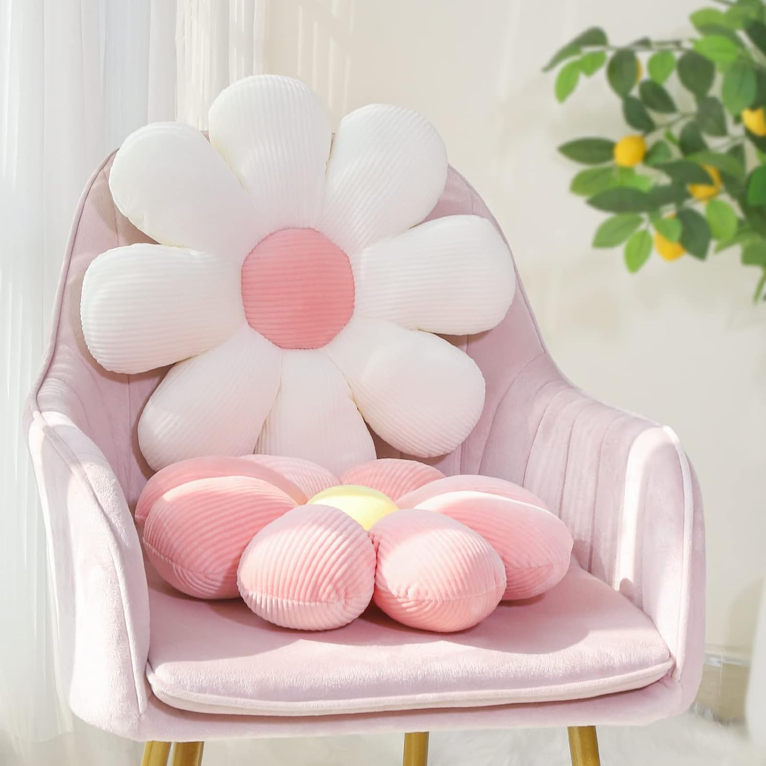 Diyannuo 2 PCS Flower Plush Throw Pillow, Flower Shaped Pillow, Daisy Pillow, Floor Pillow Cushion for Reading, Bedroom, Home D&eacute;cor image number 5