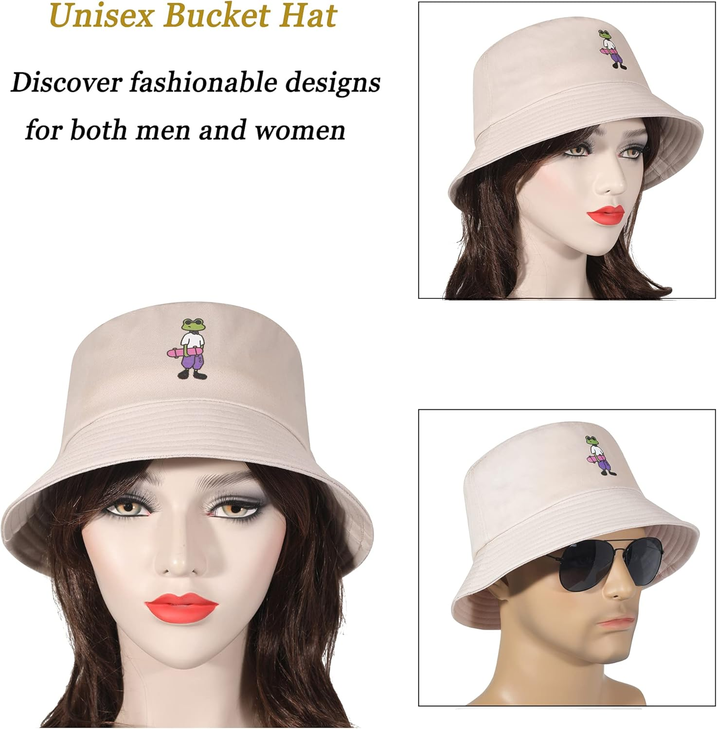 ZLYC Unisex Travel Lovely Print Bucket Hats Cute Outdoor Fishmen Cap image number 4