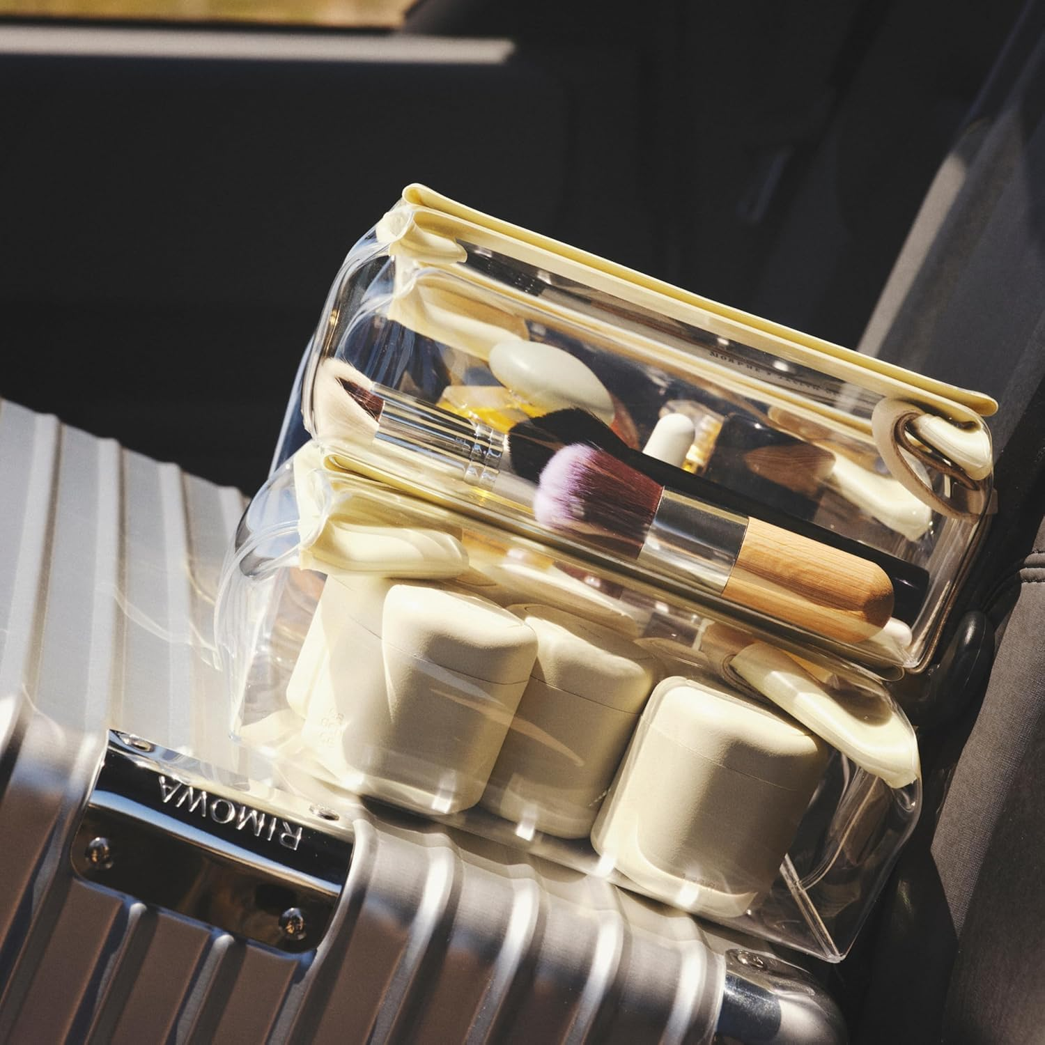 Cadence Travel Containers - 2 Piece Haircare Set - Magnetic Travel Capsules - for Shampoo, Conditioner, Hair Styling Product - 1 Small & 1 Medium Capsule - Shampoo & Conditioner Labels - Eucalyptus