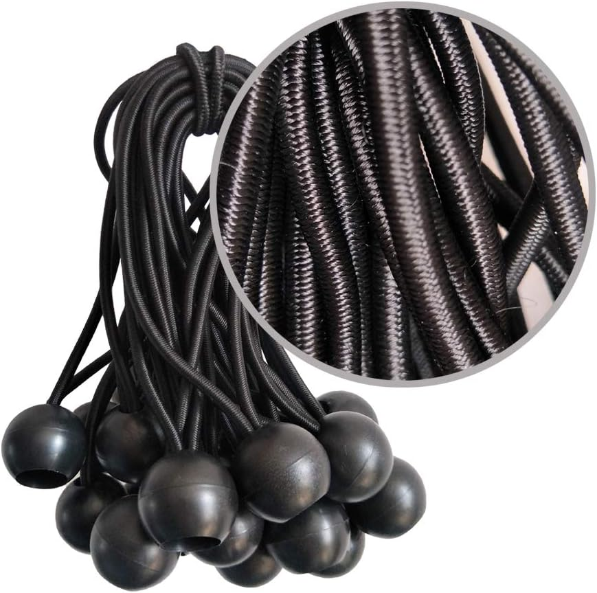 Ball Bungee Cords, 50 Packs, 4 Inch Black Tie down Cords for Tarp, Canopy Shelter, Wall Pipe, UV Resistant image number 2