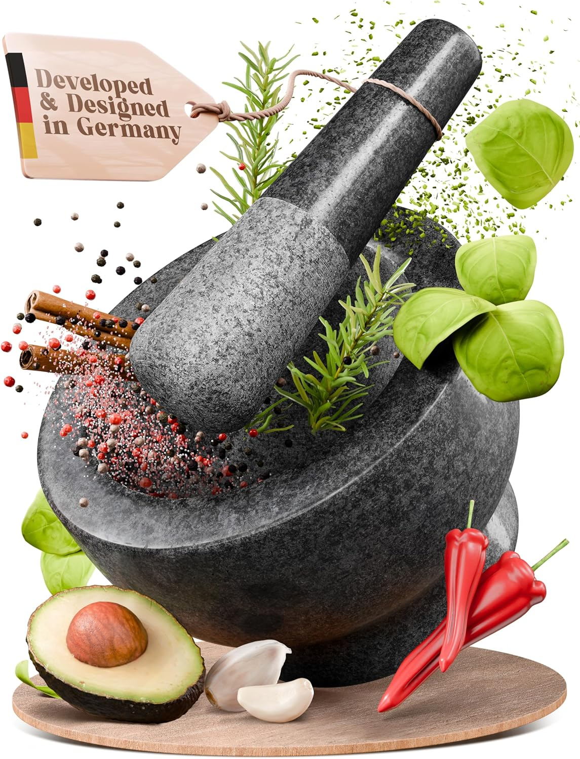 Chefsofi Mortar and Pestle Set - Black Polished Exterior - Standard 6 Inch - 2 Cup Capacity image number 6