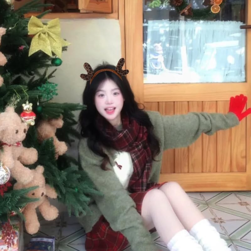 Plush Christmas Deer Antlers Headband Christmas Holiday Head Hair Accessories for Girls Women Soft Reindeer Antlers Headband Hairband Leopard Deer Ears Headband Deer Antlers Costume Headwear Headband