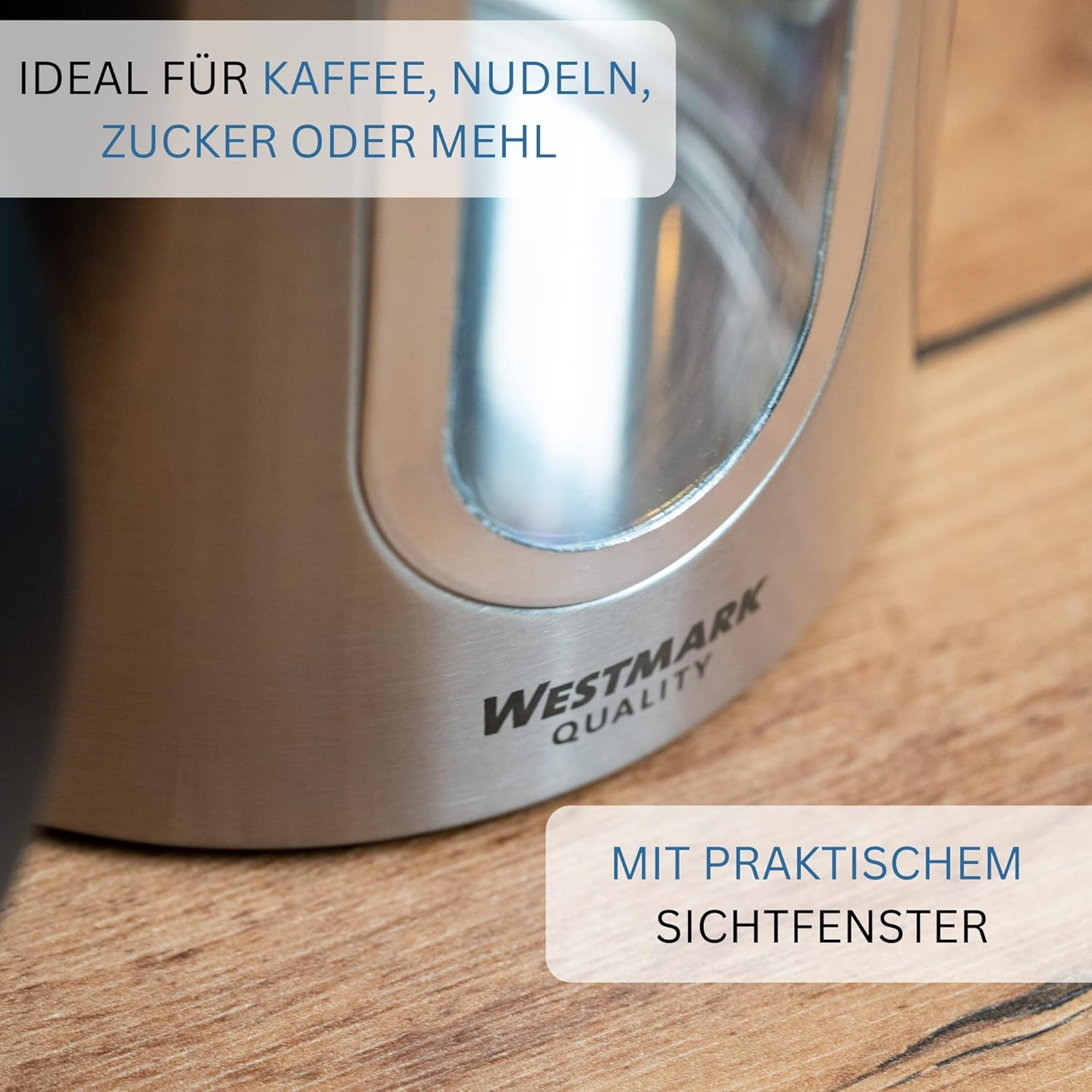 Westmark Storage Jar with Lid and Window, Diameter 13 Cm, Bpa-Free Kitchen Organiser, 100% Rustproof Stainless Steel, Available in 3 Sizes (2300 Ml) image number 4