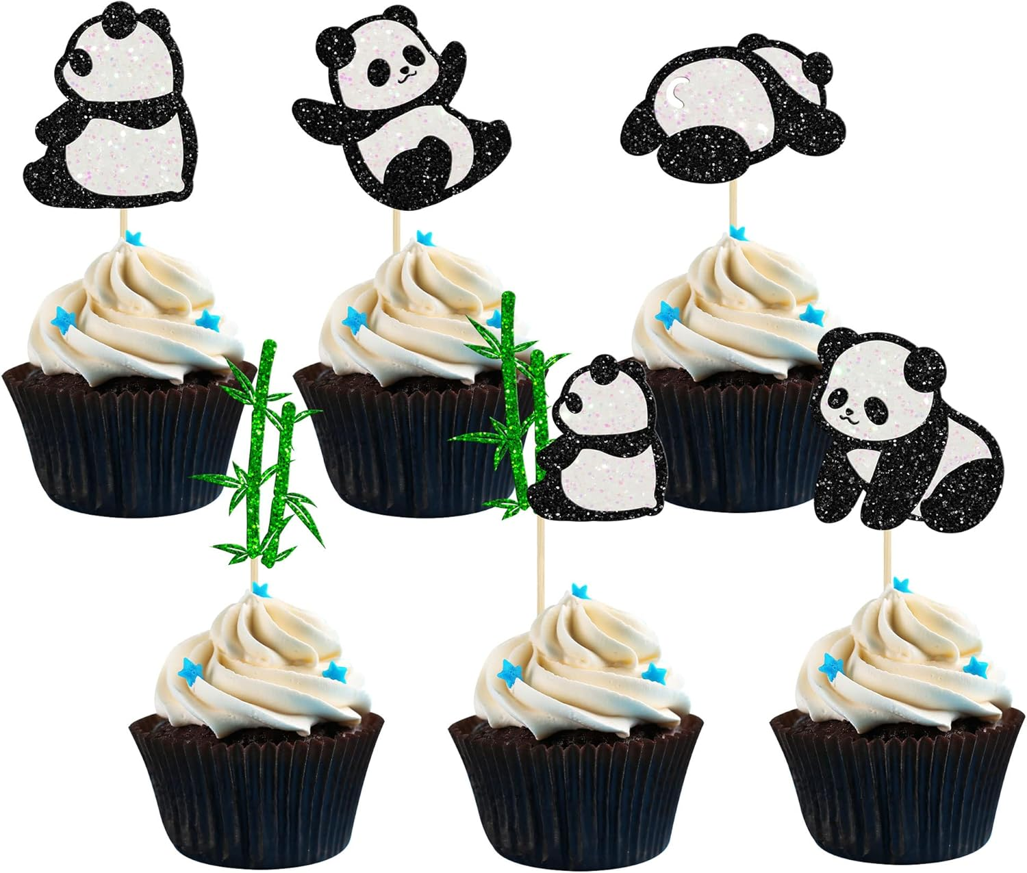 24Pcs Panda Cupcake Toppers Glitter Green Bamboo Cupcake Picks Cute Animal Bear Cake Decorations Baby Shower Kids Birthday Panda Theme Party Supplies image number 3