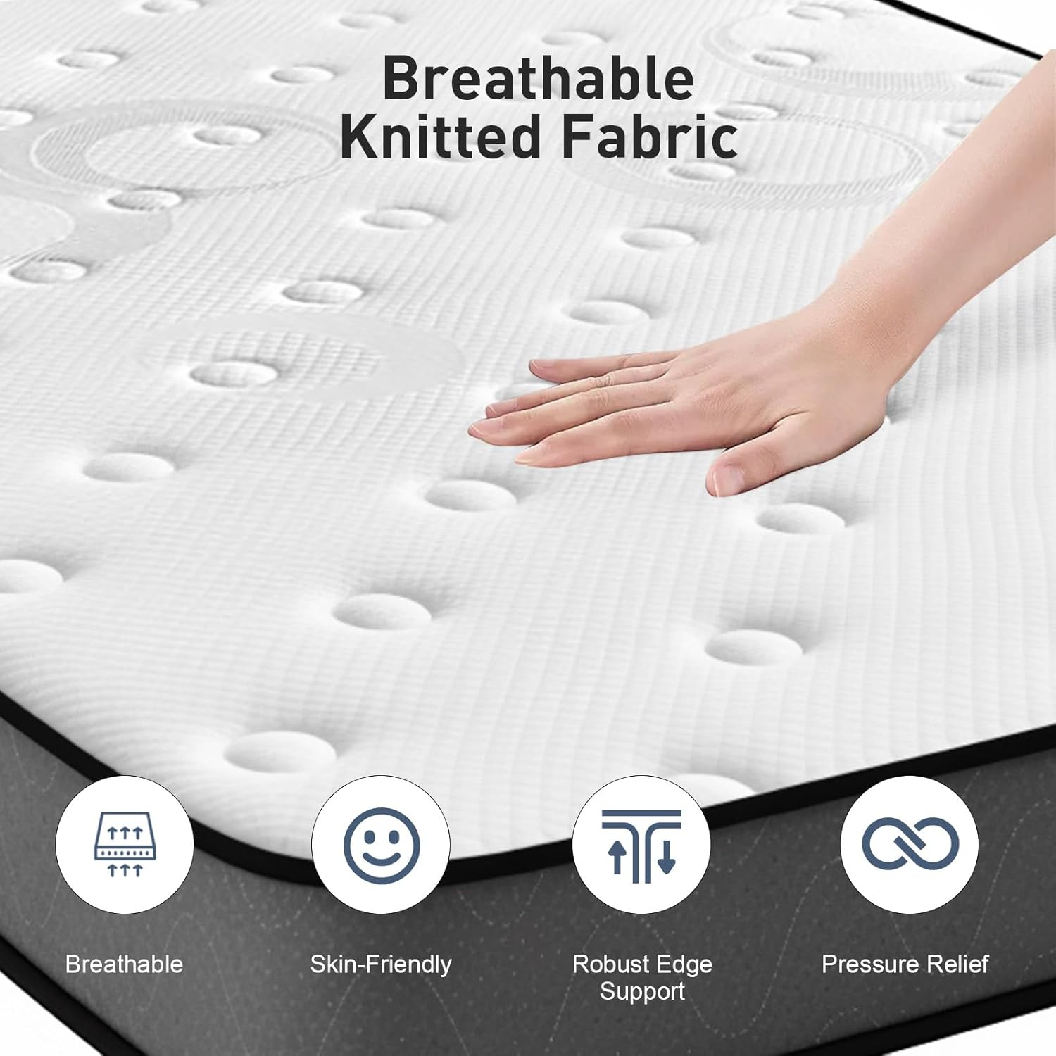 Single Size Mattress, 18Cm Memory Foam Mattress for Pressure Relief & Comfort Sleep, Knitted Breathable Cover, Medium Firm White+Grey image number 3