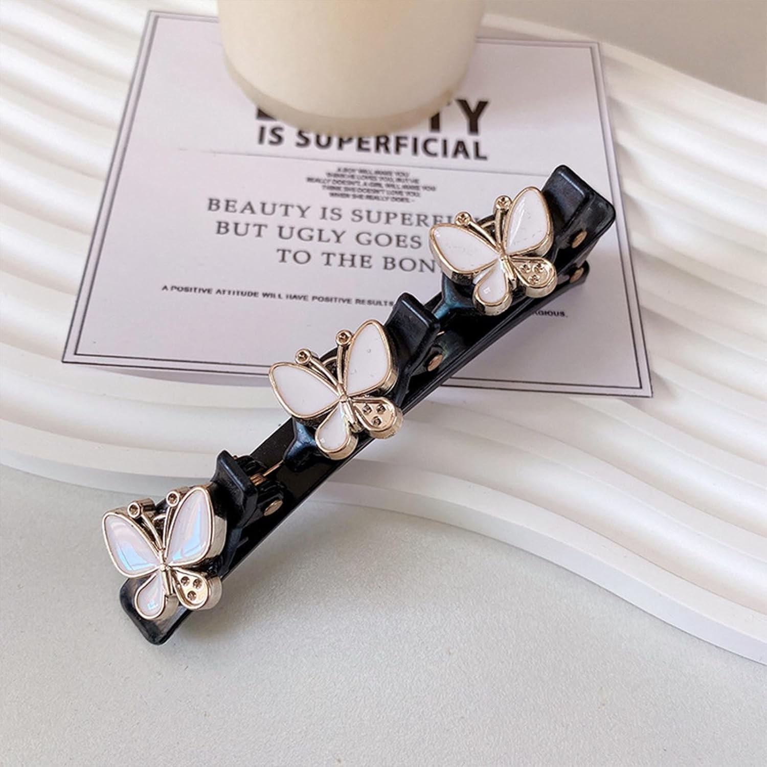 Braided Hair Clips with Sparkling Crystal Stone and 3 Small Clips Beaded Hairpin Duck Bill Clip Braided Hair Clip with Rhinestones for Women as a Gift (Style: D) image number 4