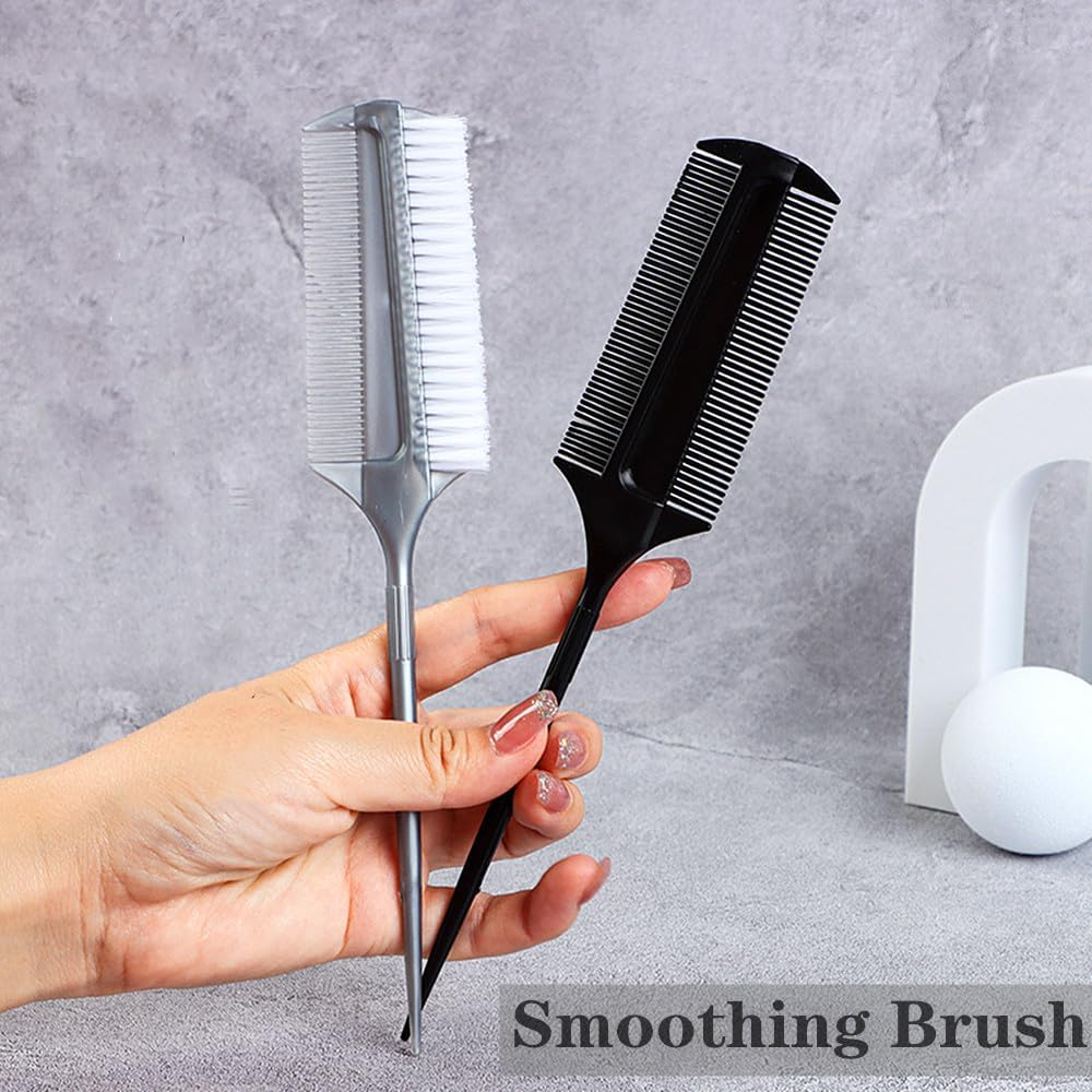3PCS Smoothing Brush Ponytails Edge Teasing Brush Sleek Ponytails Hair Brush for Ballroom Dancing Dance Competition Hair Styling image number 1