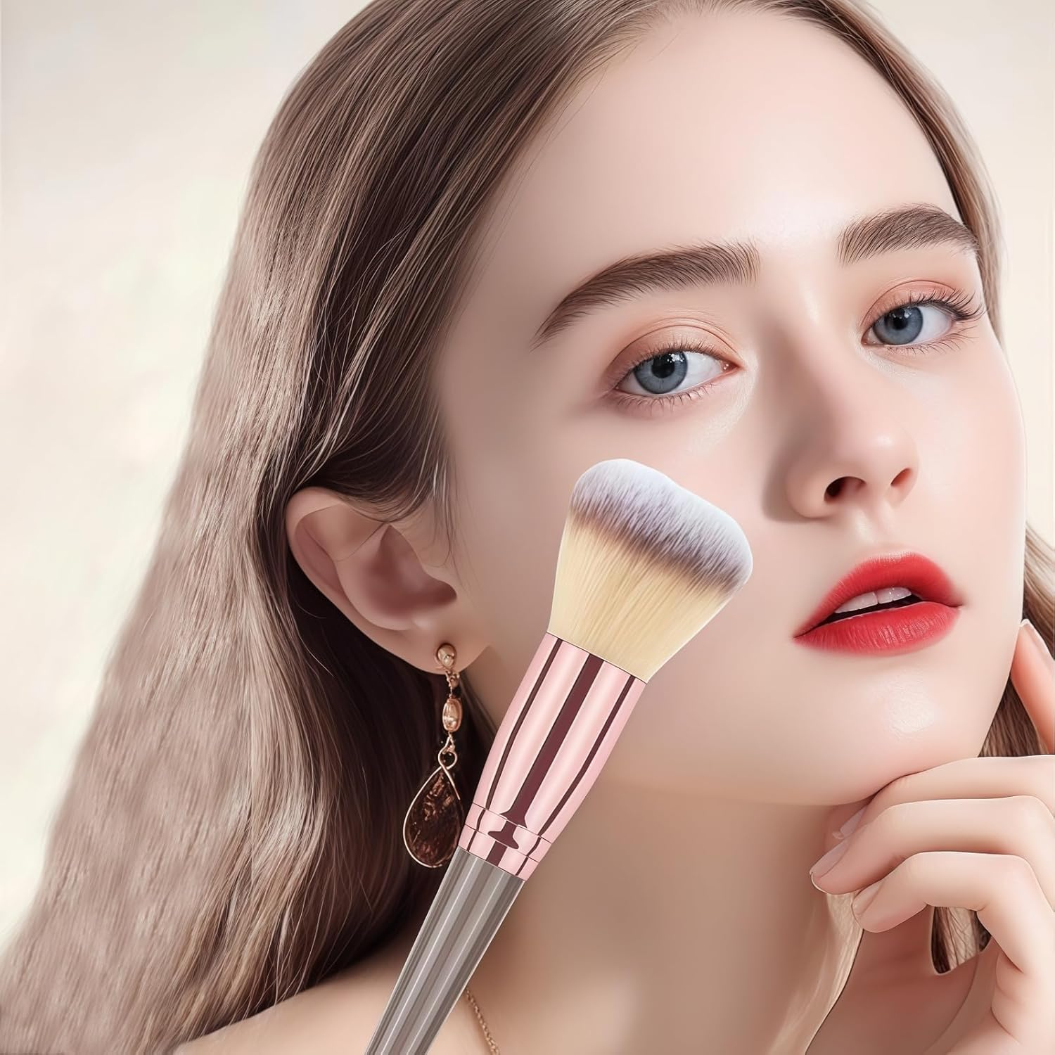 TANSAR 15 Pieces Makeup Brush Set, Professional Makeup Brush Set in Coffee Brown, Makeup Brush Set with Leather Bag, Travel Size for Highlights and Contours image number 1