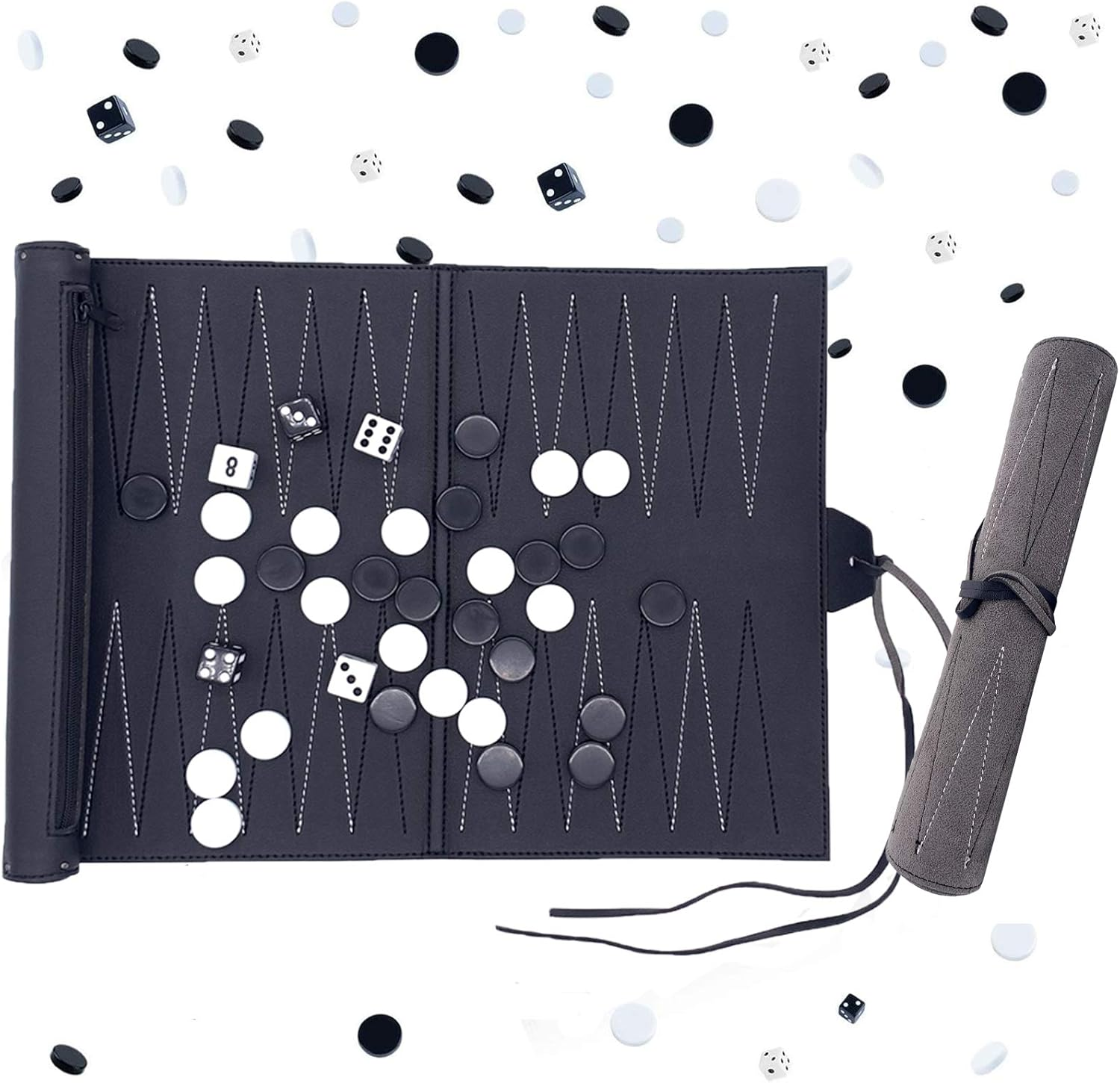 Funvalley Surperfect Backgammon Set - Premium Genuine Leather Travel Backgammon Board Game for 2 Players, Ages 8+ image number 1