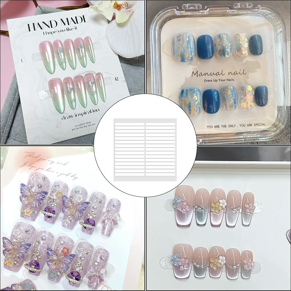 CRASPIRE 12Pcs 3 Sizes Double Sided Nail Tape Nail Art Display Strips Clear Adhesive Removable Press on Mounting Fixation Tools Tip Tape Strip for Packaging Storage Design Salon Home Decor Supplies image number 4
