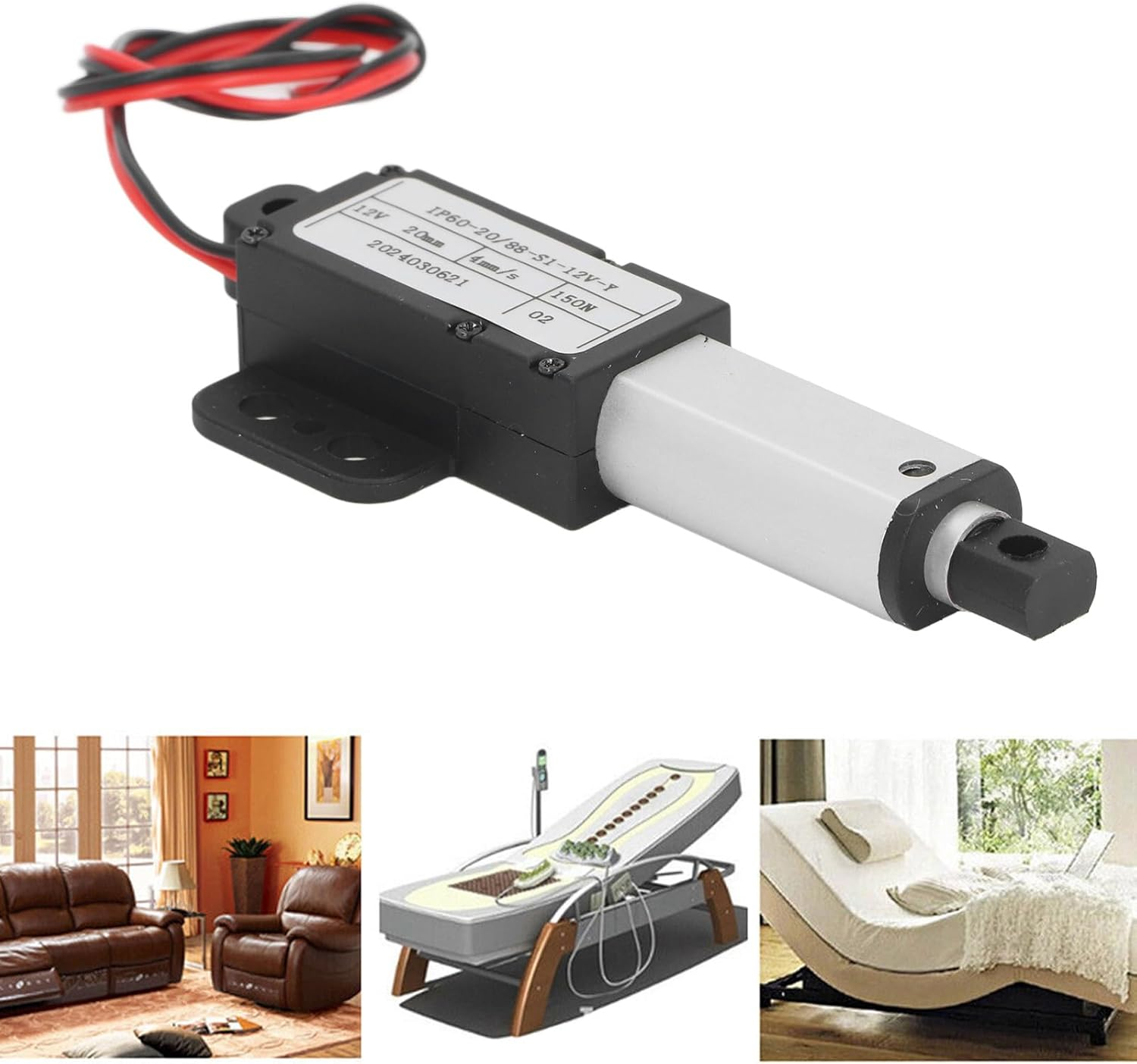 20Mm Stroke Micro Linear Actuators, 12V Force Linear Actuator 20Mm Stroke 150N IPX4, Electric Motion Actuator for Home Automation Robotics Cabinet Lifting Workbench image number 2