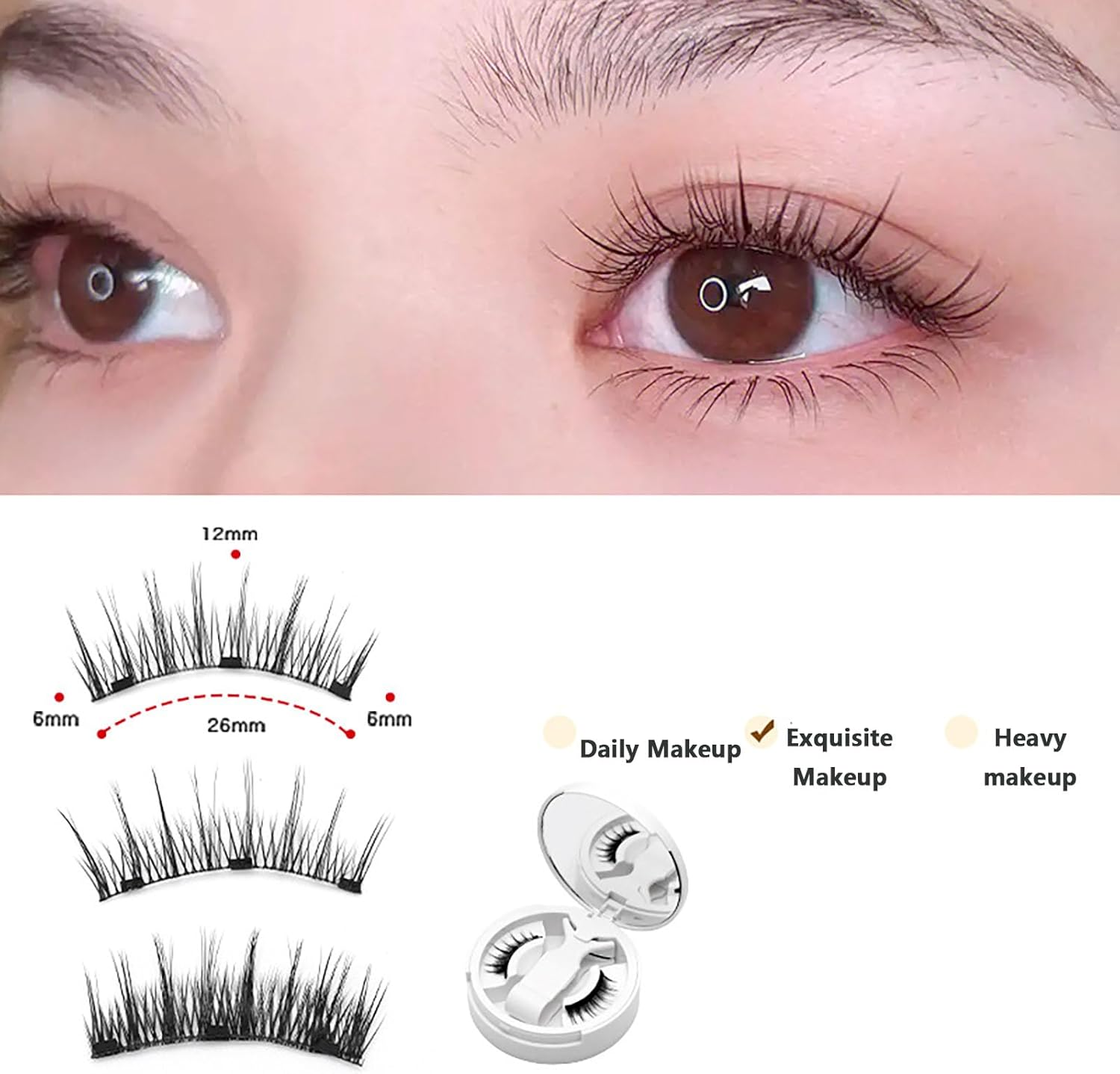 SYGELER Magnetic Eyelashes, Soft Natural Look Magnetic Lashes Kit, Magnets False Eyelashes with Applicator Reusable No Glue Needed Eyelashes Easy to Wear and Remove image number 6