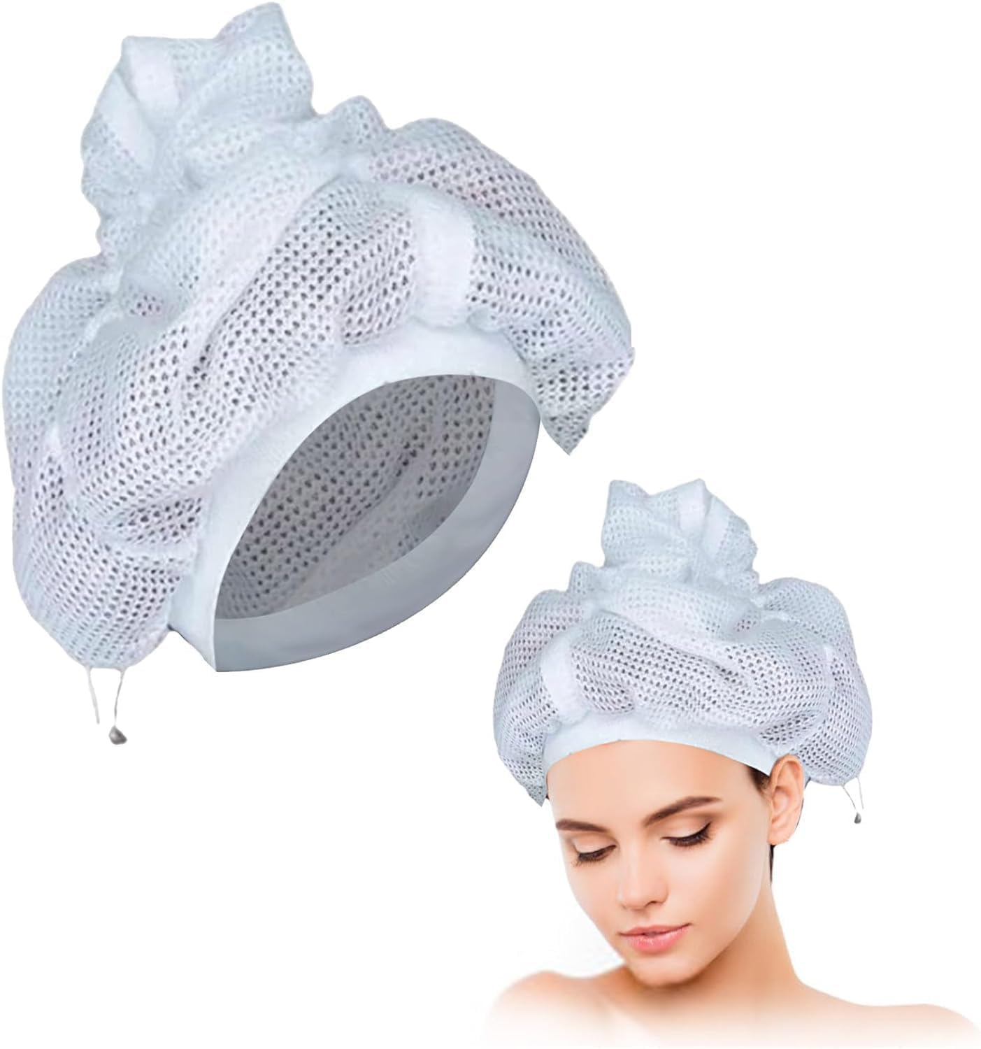 Net Plopping for Curly Hair,Upgraded Net Plopping for Curly Hair Drying, Net Plopping Bonnet with Drawstring, Adjustable Net Plopping Cap (White) image number 2