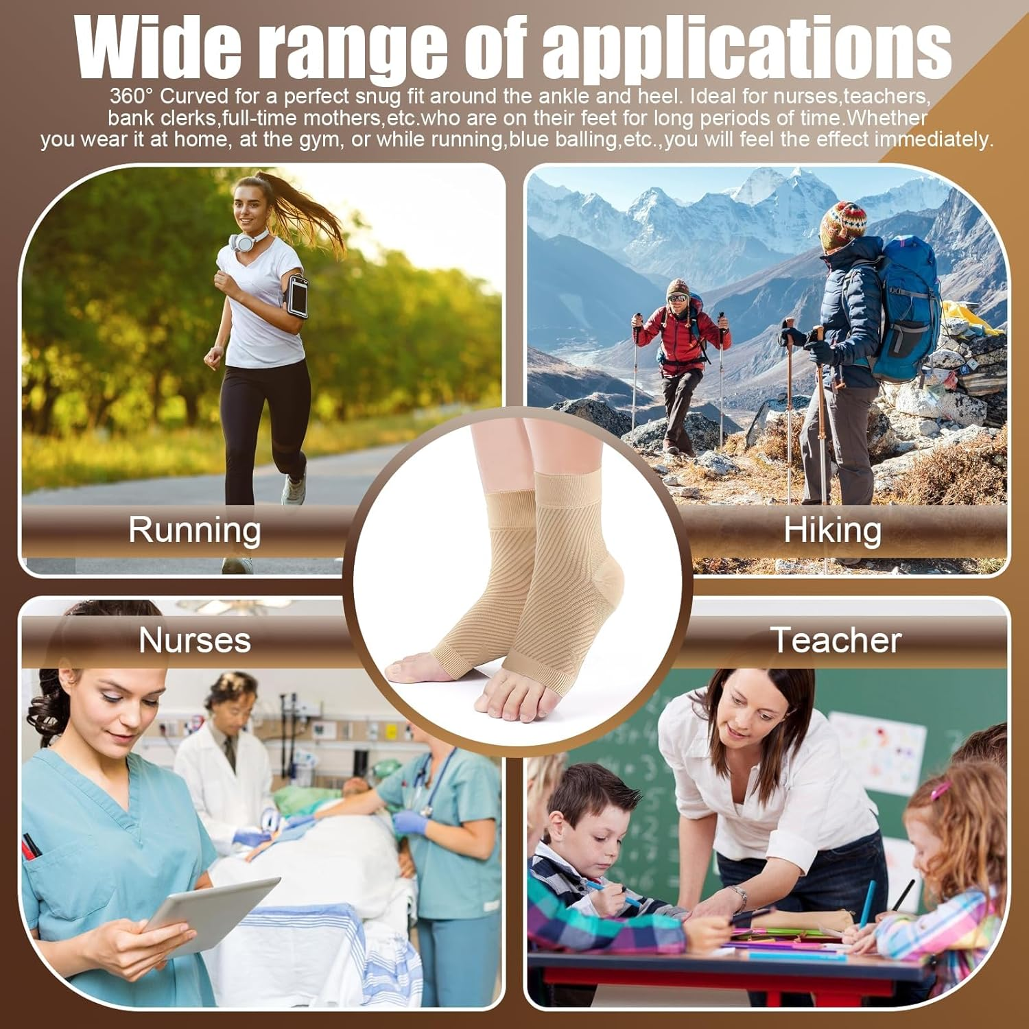 Ankle Brace Compression Sleeves, 2 Pack Open Toe Compression Socks for Swelling, Ankle Support Sleeve for Heel Spurs, Achilles Tendonitis, Plantar Fasciitis, Sprain (Beige L/XL) image number 6