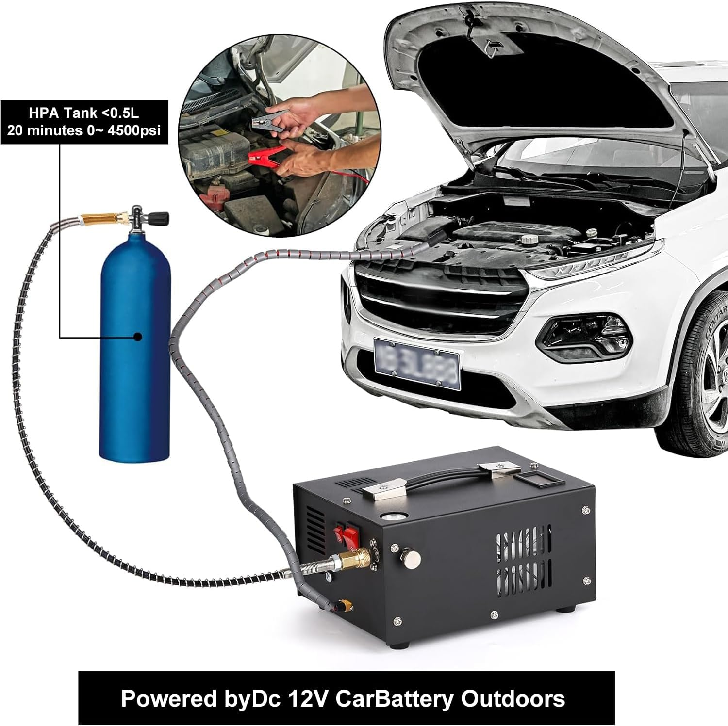 HOOMFIT Portable Pcp Air Compressor,4500Psi&30Mpa Pcp Compressor Pump,Oil- and Water-Cooling Free,Built-In Cooling Fan,Power by 110V /220V AC or 12V DC image number 3