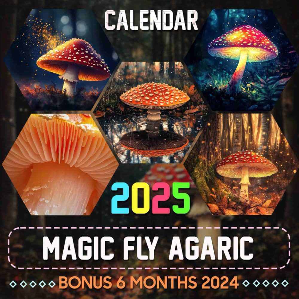 Magic Fly Agaric Calendar 2025: 18 Months of Whimsical Mushrooms July 2024 to December 2025 Organize with a Large-Sized Highlighting the Magic of Fly Agarics Ideal Gifts