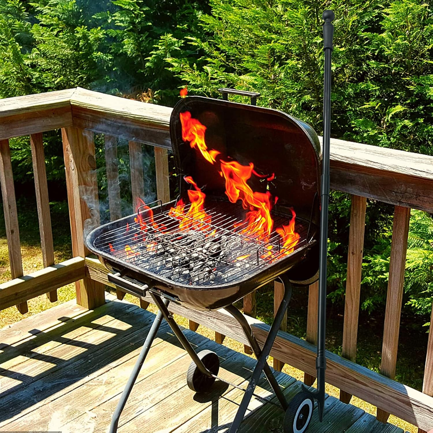 Bebecome Fire Poker or Fire Pit Outdoor, 46 Inch Camping Fire Poker for Fire Pit Outside, Heavy Duty Outdoor Indoor Fire Stoker, Firepit Tools Accessories for Party Campfire Black image number 1