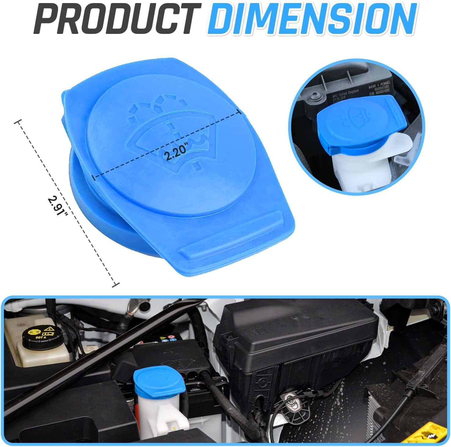 Bestmoy Washer Fluid Cap for Car Windshield, OEM#3Q0955455 Replacement Windshield Wiper Fluid Cap, Water Bottle Cover for Car Accessories, Compatible with VW Atlas, GTI, Tiguan, Jetta image number 5