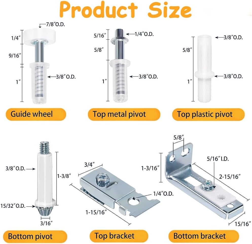 Folding Door Hardware Repair Kit-Bifold Closet Door Replacement Parts for 7/8" to 1" Track-Includes Top & Bottom Pivot,Bracket,Guide Wheel-Fix Sliding Wardrobe Doors (2, Clear) image number 5