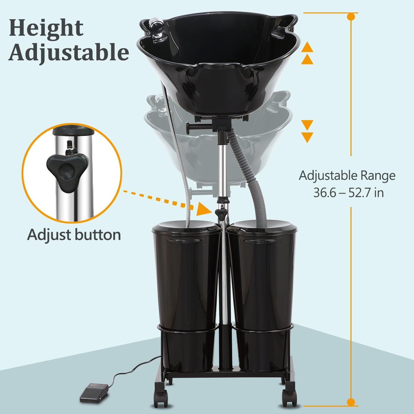 Nazalus Portable Shampoo Bowl with Electric Pump (Pack of 1) | Adjustable Basin Height, Dual-Bucket Design with Drain Hoses | Home & Barber Use | Black image number 2