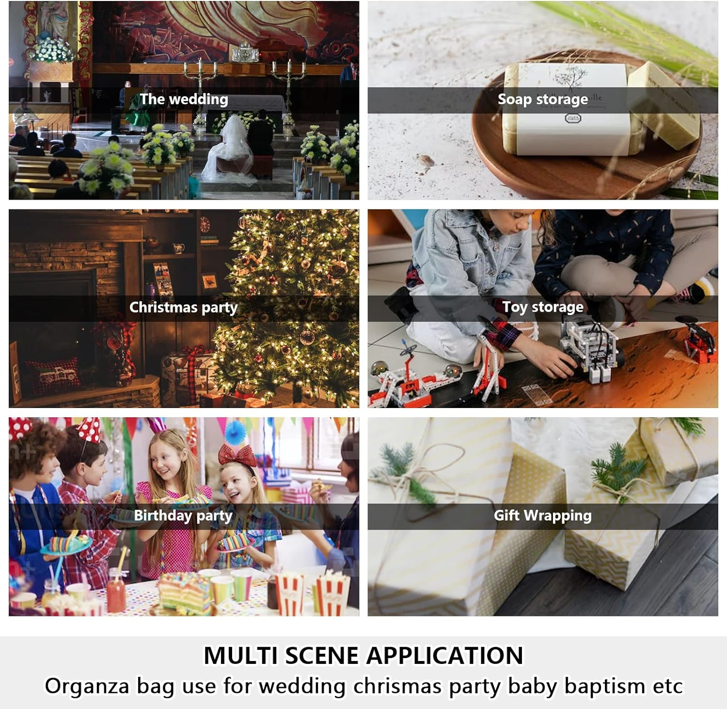 100PCS 5X7" Organza Gift Bags 10 Color Wedding Favor Bags Jewelry Gift Bags Candy with Drawstring for Party, Jewelry, Christmas, Festival, Makeup Organza Favor Bags (Moon Star) image number 5