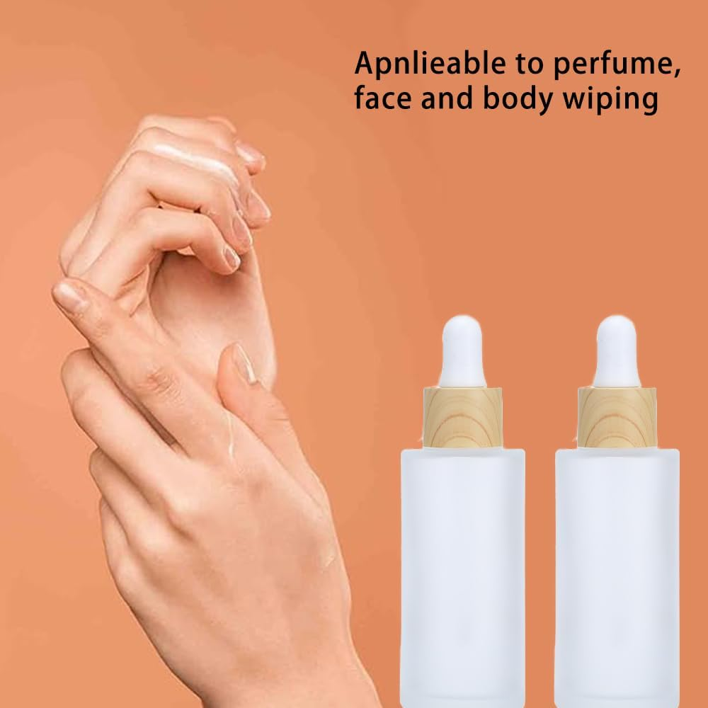 12 Packs 30Ml Frosted Glass Dropper Bottles for Essential Oils with Wooden Caps Empty Glass Liquid Container Holder with Wooden Lids for Travel Home Store Use,Travel Perfume image number 6