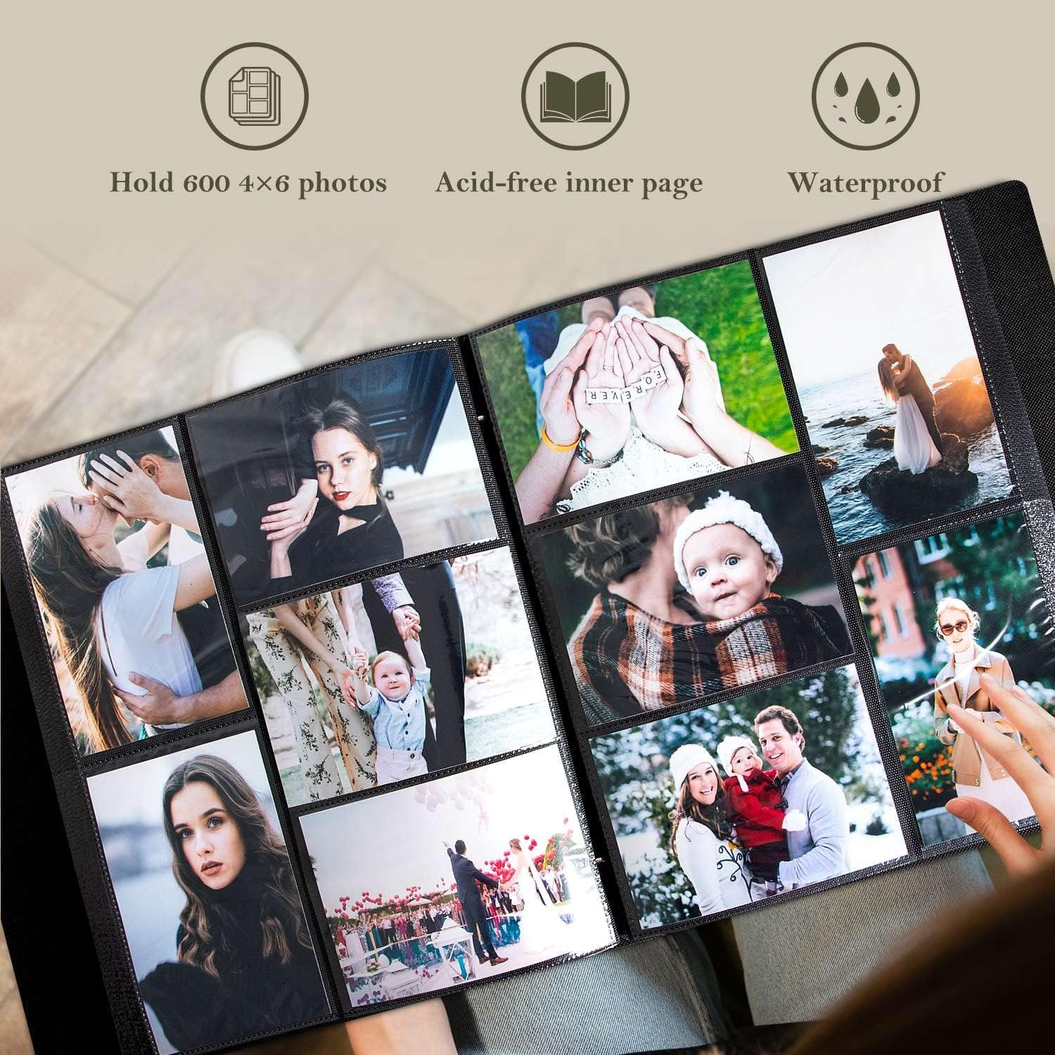 Lanpn Photo Album 6X4 Slip In, Linen 600 Pockets Photo Albums Holds Landscape and Portrait 10X15Cm Picture Grey YJBLTJ6X4-600 image number 4