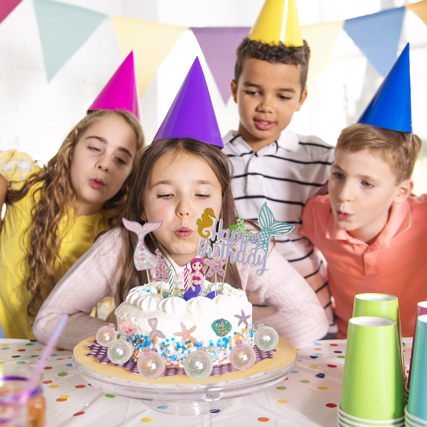 ZANZER 30 PCS Mermaid Cake Topper for Girls under the Sea Ocean Theme Mermaid Cake Decorations Kids Birthday Party Supplies Birthday Cake Topper (Mermaids Cake Toppers)